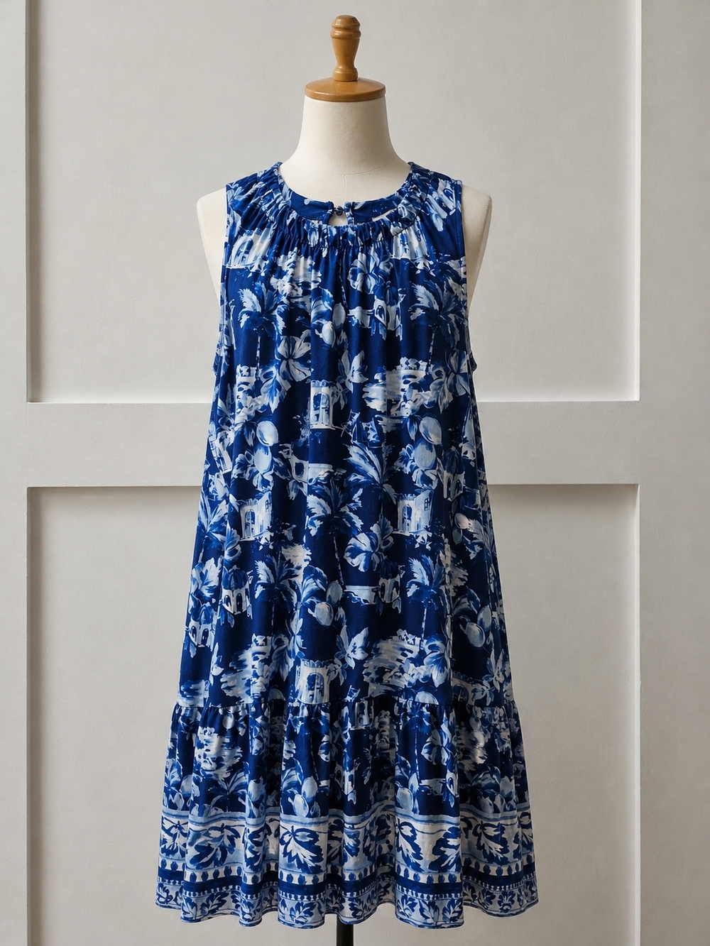 LOFT Navy and White Floral Sleeveless Sundress